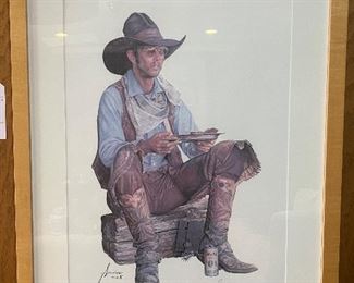 “Baked Beans and Beer” signed and numbered print by Gordon Snidow. These cowboy prints are a complete set of the Coors Collector’s Series by Gordon Snidow. They are stunning all together but will be sold individually. Professionally framed by decorator Rusty Freeman. 