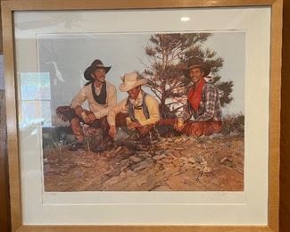 “Good Times” signed and numbered print by Gordon Snidow. These cowboy prints are a complete set of the Coors Collector’s Series by Gordon Snidow. They are stunning all together but will be sold individually. Professionally framed by decorator Rusty Freeman. 
