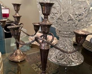 Pair of Rogers weighted sterling candelabra, gorgeous punch bowls with 12 cups