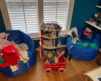 Vintage kid clothes, kids bookshelf, kids books