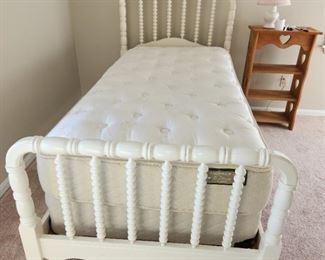 Twin size white painted bed, $150 with mattress