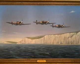 Ronald Wong Oil on Canvas
"Coastal Patrol 1941- Spitfire MK1's of 501
'County of Gloucester' Squadron"
20" x 32"