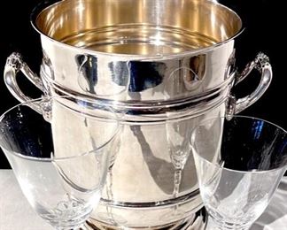Christofle Wine Bucket and Crystal Stemware