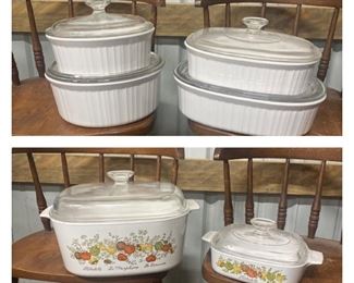 French White Corning Ware; Spice of Life Corning Ware