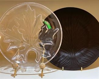 Lalique Leaf Plate and Lalique "Algues Noir" Plate