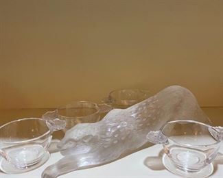 Set of 4 Lalique "Honfleur" Ice Cream Cups with a Lalique "Zeila Panther"