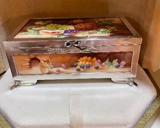 Theo Faberge Sterling Trinket Box with Hand Painted Panels
