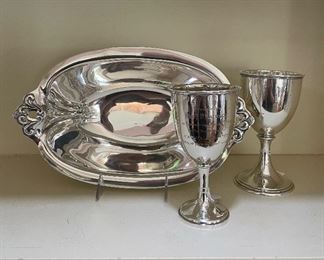 Large “Royal Danish” Sterling Serving Bowl and 2 Sterling Goblets