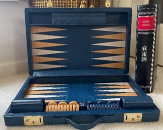 Geoffrey Parker Leather Backgammon and Mah Jong Set