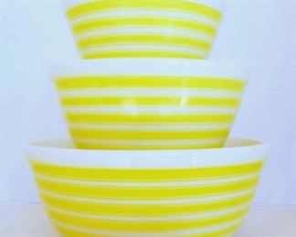 Pyrex Yellow Stripes Mixing Bowl Set. Pink, Blue, and Tan Stripe sets also likely available at the sale!