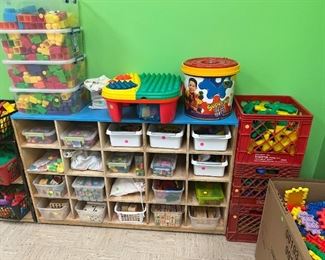 Wooden blocks. Plastic waffle blocks and large plastic blocks to build towers and structures. Fine motor skills and large motor skills. Letter blocks. Mega Blocks. Manipulatives for math and science children. alphabet wooden blocks. large wooden dominoes. 