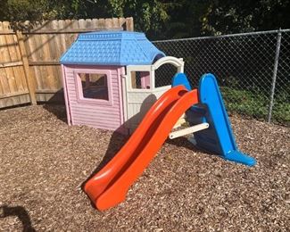 Tall slide and playhouse with benches and pretend windows. for preschool children. Large. Huge piece!