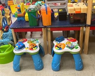 Preschool and toddler play toys. Computer for toddlers. Construction kits. Bumbo seats. Mickey mouse chairs. Play house. Tools. Tool bench. Tool chest.