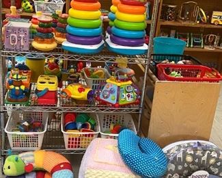 Baby seats. Sit me up chairs. Boppy pillows. Tummy time pillows. Large stacking toy. Infant and toddler toys.