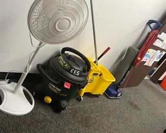 floor fan, mop and bucket, shop vac, Orek vacuum cleaner