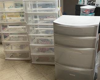 Tall LARGE plastic storage containers. Stack of 6. Huge stacking organizers.