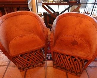 Pair of Pig Skin Leather Chairs From Mexico