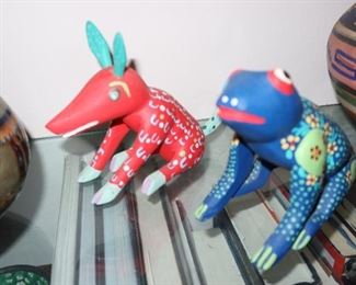Handmade Spanish Dog and Frog made of Wood - Folk Art