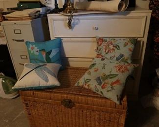 4 Drawer Dresser - Wicker Trunk - Outdoor Pillows