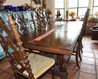 Vintage Spanish Style Dining Table with 6 Chairs and 2 Leaves
