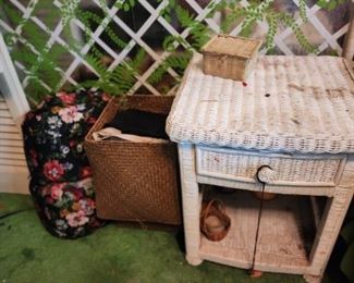Vintage Wicker One Drawer Nightstand- We have a pair