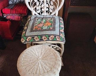 Vintage Wicker Chair and Stool
