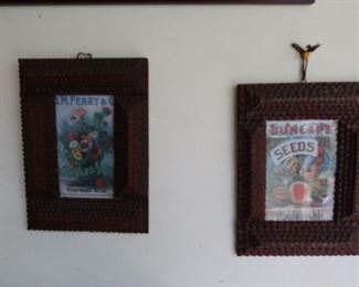 Antique Seed Pictures with Ornate Frames