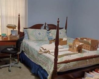 King size bed and mattresses. Mid century office desk