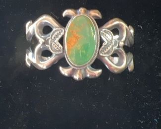 Turquoise set in Sterling Silver Bracelet signed R Cree