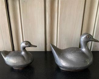 Pair of GUMPS pewter duck boxes