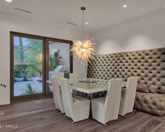 Dining chairs SOLD; Copenhagen Chrome and textured dining table 