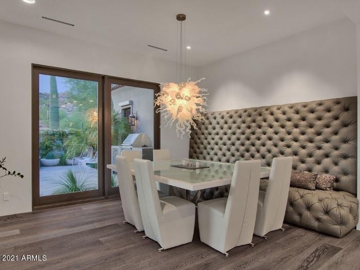 Dining chairs SOLD; Copenhagen Chrome and textured dining table 