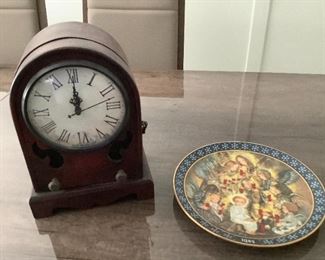 Vintage storage box clock and collector plate.