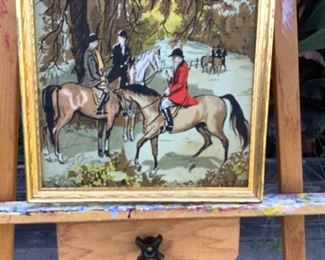 Framed Cloth Horse Picture - Gold color fame. 15" x 15"