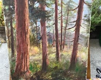 Oil on canvass by Native American Painter Rourke. Forest scene. 18" x 24"