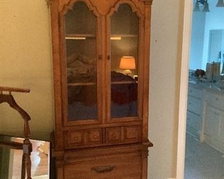 Drexel Italian lighted desk cabinet with leather covered pull-out surface