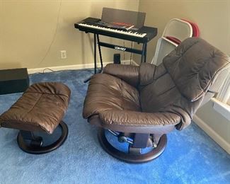 Leather Stressles chair and ottoman