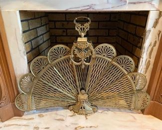 Brass peacock fireplace screen