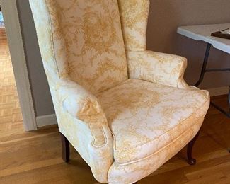 Toile wing chair