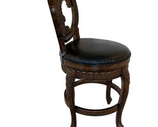 $1000 - Set of 3 Fleur De Lis Wooden Counter Stools w Black Leather Seat CD131-17 Description: Classic French styling adorns this distressed cherry finish bar stool, which features a black leather seat. The highlight of this ornate bar stool is a stunning fleur de lis pattern on the seat back that provides the perfect accent in a country French-inspired room. This comfortable yet attractive bar stool swivels for maximum versatility.
Condition: Used and in very good condition.
Dimensions: 20 x 20 x 42"H Seat=25"
Local pick up Leesburg, VA. Contact us for shipper suggestions.
