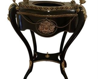 $8000 - Rare Antique Black and Gold French Standup Wash Basin CD131-39 Description: Stunning and rare standing wash basin in deep polished onyx finish with gold ornamental detailing from top to bottom. Heavy patina on the wash basin.
Condition: In exquisite condition based on age and use.
Dimensions: 21 x 15 x 30"H
Local pick up Leesburg, VA. Contact us for shipper suggestions.