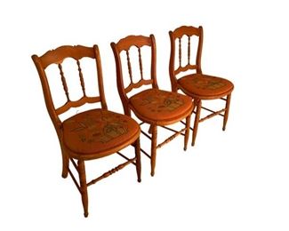 $500 - 3 Spindle Back Side Chairs with Pink Needlepoint Seats CD131-47 Description: Delightful embroidered cushions and superb craftsmanship with a desirable aged patina throughout. Traditionally stuffed cushions upholstered with quality needlepoint covers in a floral motive.
Condition: Used in good vintage condition with only minor signs of wear.
Dimensions: 17 x 17 x 32
Local pick up Leesburg, VA. Contact us for shipper suggestions.