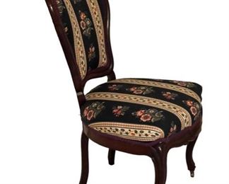 $200 - Antique Mid French Carved Mahogany Childs Chair w/Front Castors CD131-46 Description: The mahogany carved frame has beautiful heavy curves throughout with concave oval backrest and contoured padded seat. The upholstered backrest and seat appear to be original and in excellent condition with no tears, holes, stains, or any damage visible. This is an absolute beauty in great condition with minimal signs of wear consistent with its age and use.
Condition: Excellent used condition.
Dimensions: 20 x 18 x 39"H
Local pick up Leesburg, VA. Contact us for shipper suggestions.