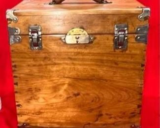 Wooden Box Carrying Case
We don’t know the age of this beautiful wood box, but it does have a hollow barrel keyed Eagle Lock from Terryville, CT. 

*Please note we can ship this item although it is marked pickup only, just know there will be additional costs.

14W x 9D x 14H
