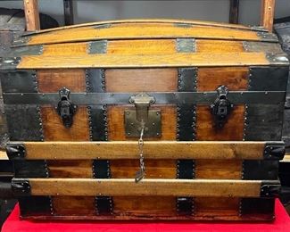 1870's Camel Back Featuring Charles Taylor Bolts
This trunk would be known as a Camel Back trunk. It has a brass Star lock on it with a Patent date of May 11th 1876. One year after the Civil War. It also has cast iron #2 J. H. Sessions latches or Charles Taylor bolts. This beautiful trunk has been refinished inside and out. (Not by Rescued Trunks).

*Please note we can ship this item although it is marked pickup only, just know there will be additional costs.

31L x 19D x 24H