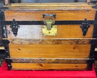 Sage Trunk Company
A very well-made trunk by Sage Trunk Depot out of Boston. The outside has been restored and has a beautiful brass Star lock with very rare #4 latches by Charles Taylor. It has both original leather handles, which is rare. 

30L x 17D x 22H

*Please note we can ship this item although it is marked pickup only, just know there will be additional costs