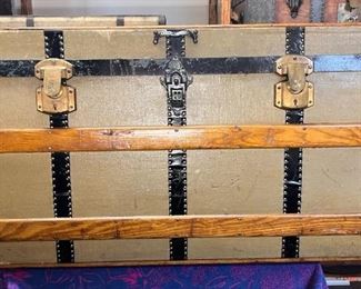 John Cattnach Trunks
This is our largest trunk, as far as being the longest one at 45 inches. It is canvas covered with two beautiful heavy duty Star locks with a Patent date of March 1869, and a single rare #4 Charles Taylor latch. The most room in a trunk you’ll find most anywhere. 

*Please note we can ship this item although it is marked pickup only, just know there will be additional costs.

45L x 24D x 24H