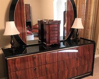 Queen Bedroom Set - includes wall unit, queen bed & box spring, mirror & dresser (shown) and armoire