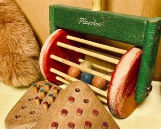 Vintage Playskool Wooden Push Pull Popping Ball Toy