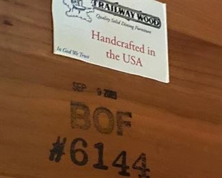 TRAILWAY WOOD Label on Dining Set 54"x54" Square with two additional 12" Leaves.